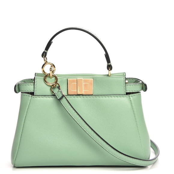Fendi Handbags - FENDI  Shiny Nappa Micro Peekaboo Iconic Satchel Verde Acqua
